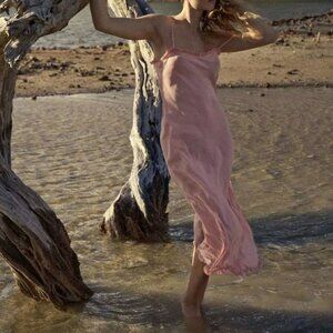 NEW Doen Calsi Silk Maxi Dress Cherry Blossom Dot pink peach